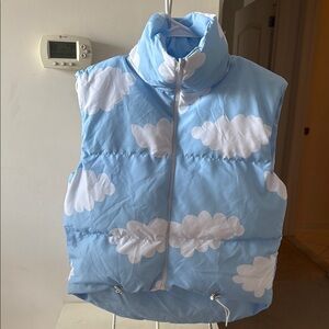 Womens/Girls  double sided light Blue /white Cloud Puffer Vest